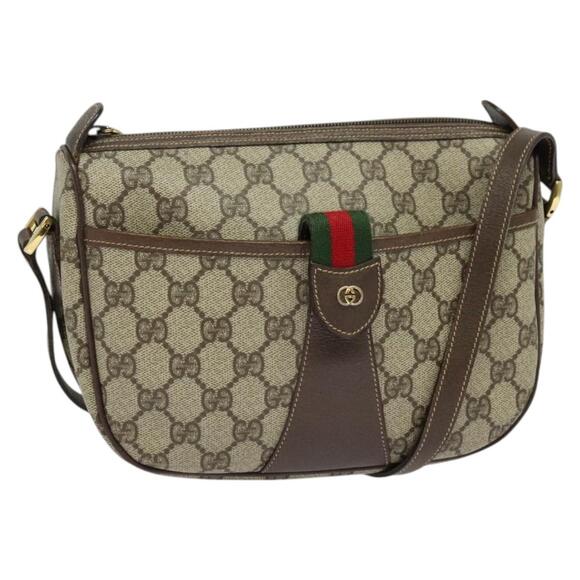 GUCCI GG Supreme Web Sherry Line Bag Pvc Beige Gold 001 123 001 123 - Picture 1 of 16